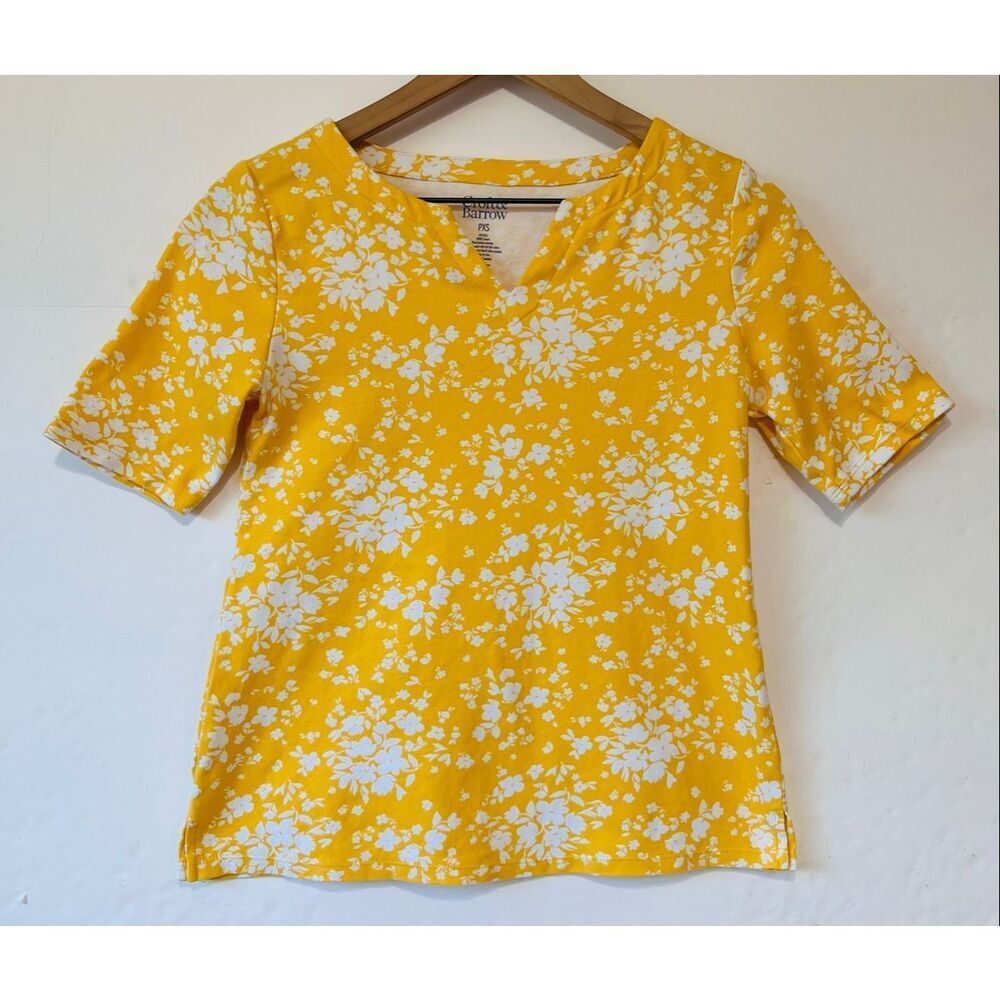 Croft & Barrow Petite Yellow And White Floral Tee   Size PXS